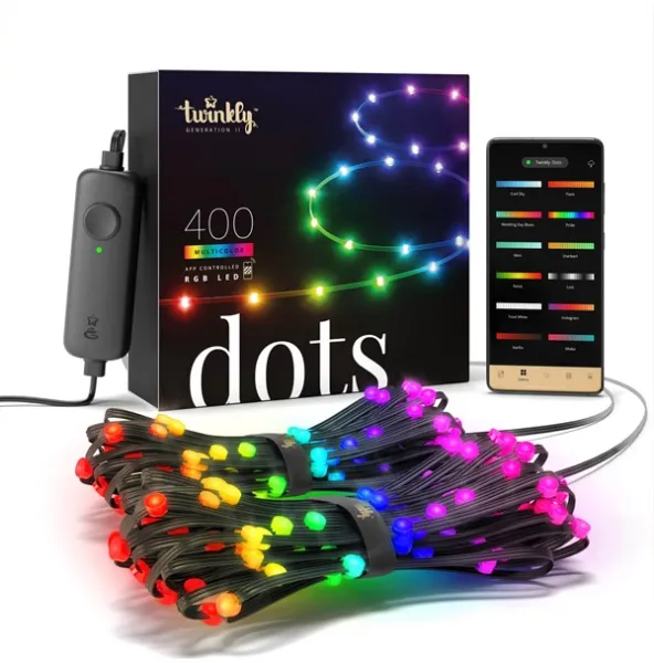 Twinkly Dots - 400 App-styrda RGB LED-lampor. 20 meter. Svart kabel.