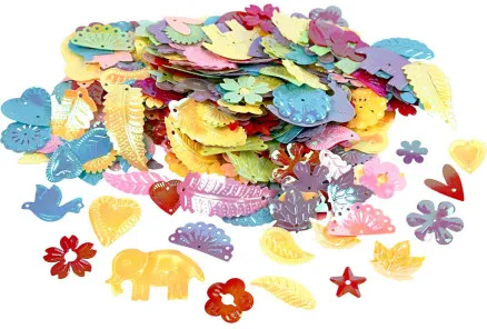 Paljetter, pärlemorsfärger, strl. 15-45 mm, 400 g/1 förp.